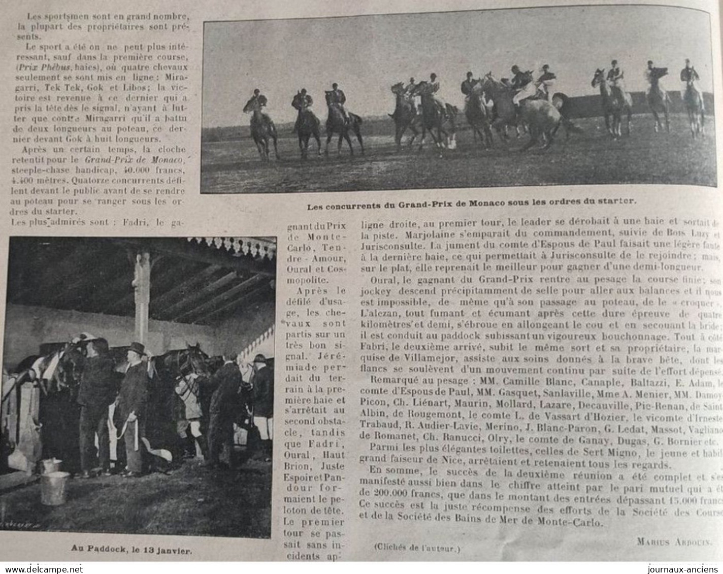 1901 LA CÔTE D'AZUR SPORTIVE - LES COURSES DE NICE - GRAND PRIX DE MONACO - MARQUISE DE VILLAMAJOR - LA VIE AU GRAND AIR - Equitation