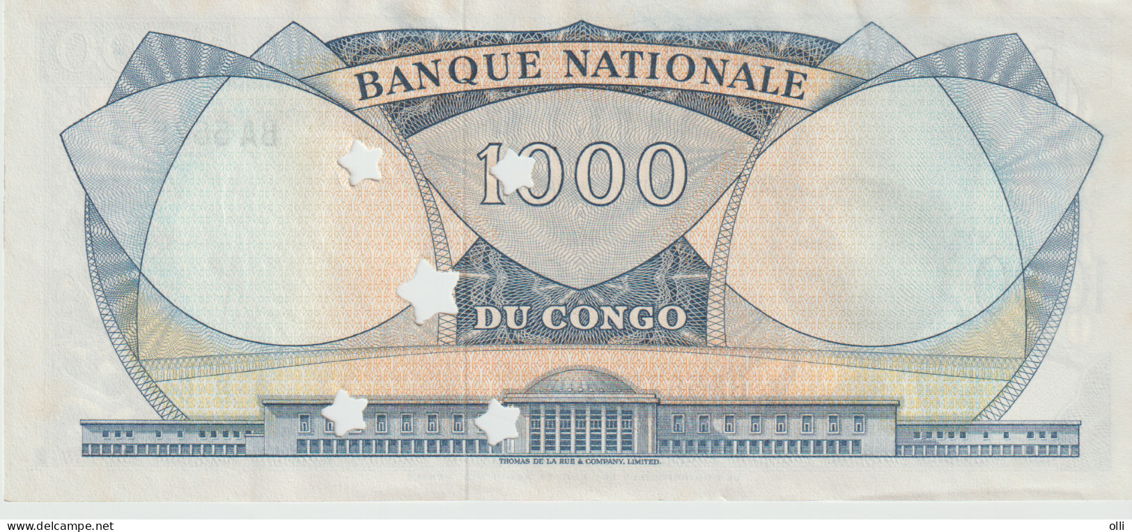 CONGO 1000 FRANCS   PERFORATED STARS DATED 01-08-1964 UNC P8 AU - République Démocratique Du Congo & Zaïre