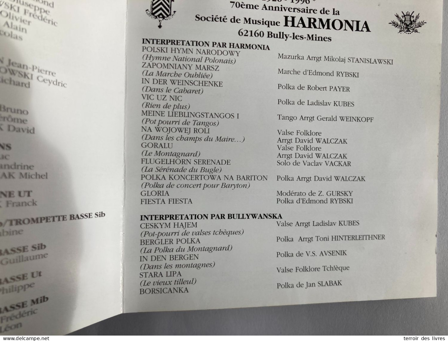 CD HARMONIA BULLY LES MINES 1926 1996 - 70 EME ANNIVERSAIRE DE LA SOCIÉTÉ MUSICALE - Collectors