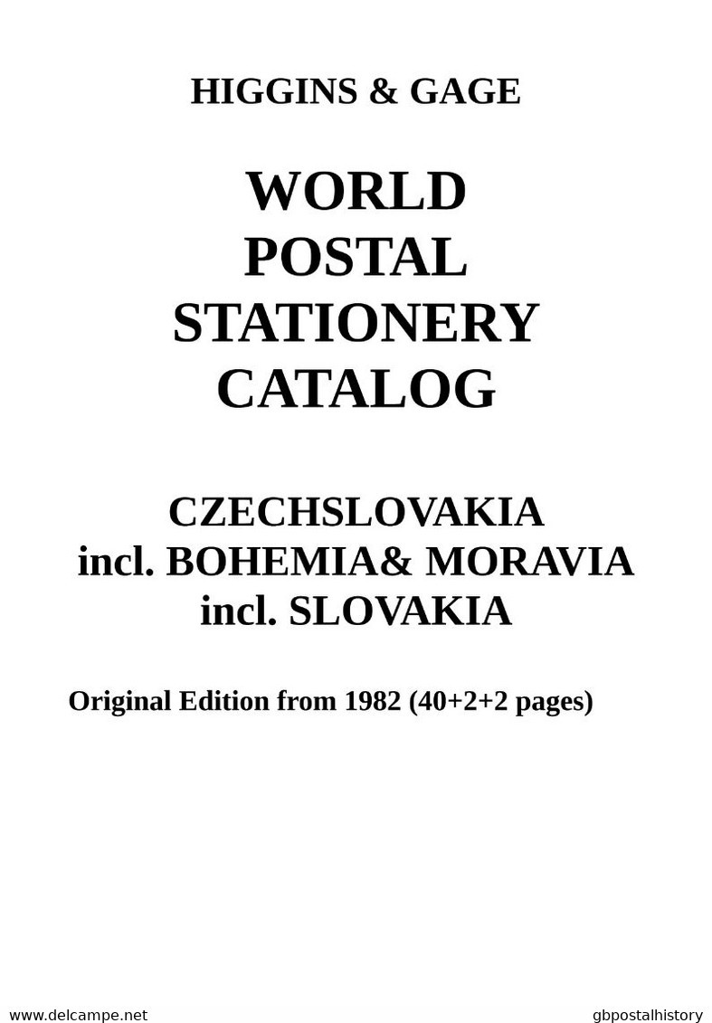 Higgins & Gage WORLD POSTAL STATIONERY CATALOG  CZECHOSLOVAKIA Incl B&M SLOVAKIA PDF-File - Entiers Postaux