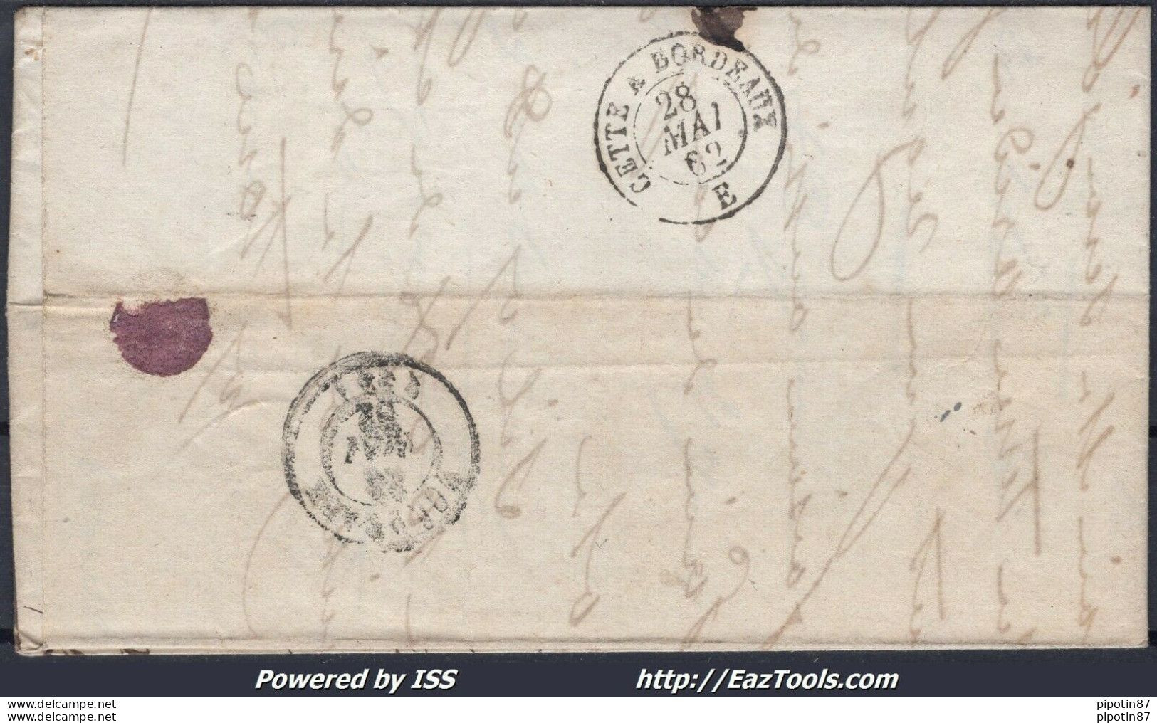 FRANCE PAIRE N°13B SUR LETTRE PC 190 AUTERIVE HAUTE GARONNE + CAD DU 28/05/1862 - 1853-1860 Napoléon III