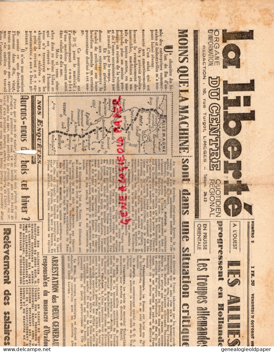 LIMOGES-GUERRE 1939-45- WW2-LA LIBERTE DU CENTRE-27-10-1944-HOLLANDE-ORADOUR GLANE SCHRADER VON BRODOWSKI-LIBERATION - Historische Dokumente