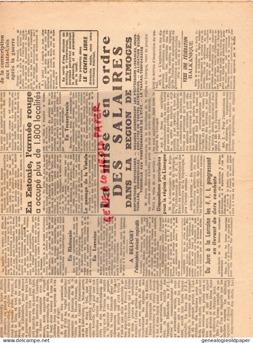 LIMOGES-GUERRE 1939-45- WW2-LE CENTRE LIBRE-22-9-1944-FFI-LIBERATION-PASTEUR CHAUDIER-TICKETS ALIMENTATION-NIMEGUE- - Historische Dokumente