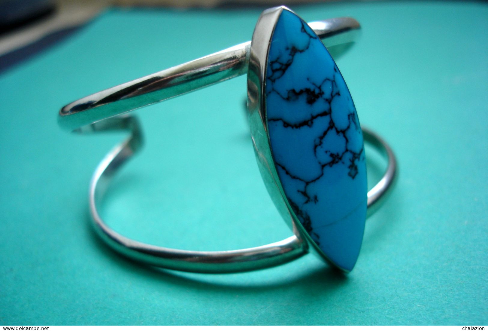 Beau Bracelet Argent Massif 925 Avec TURQUOISE - Bracelets