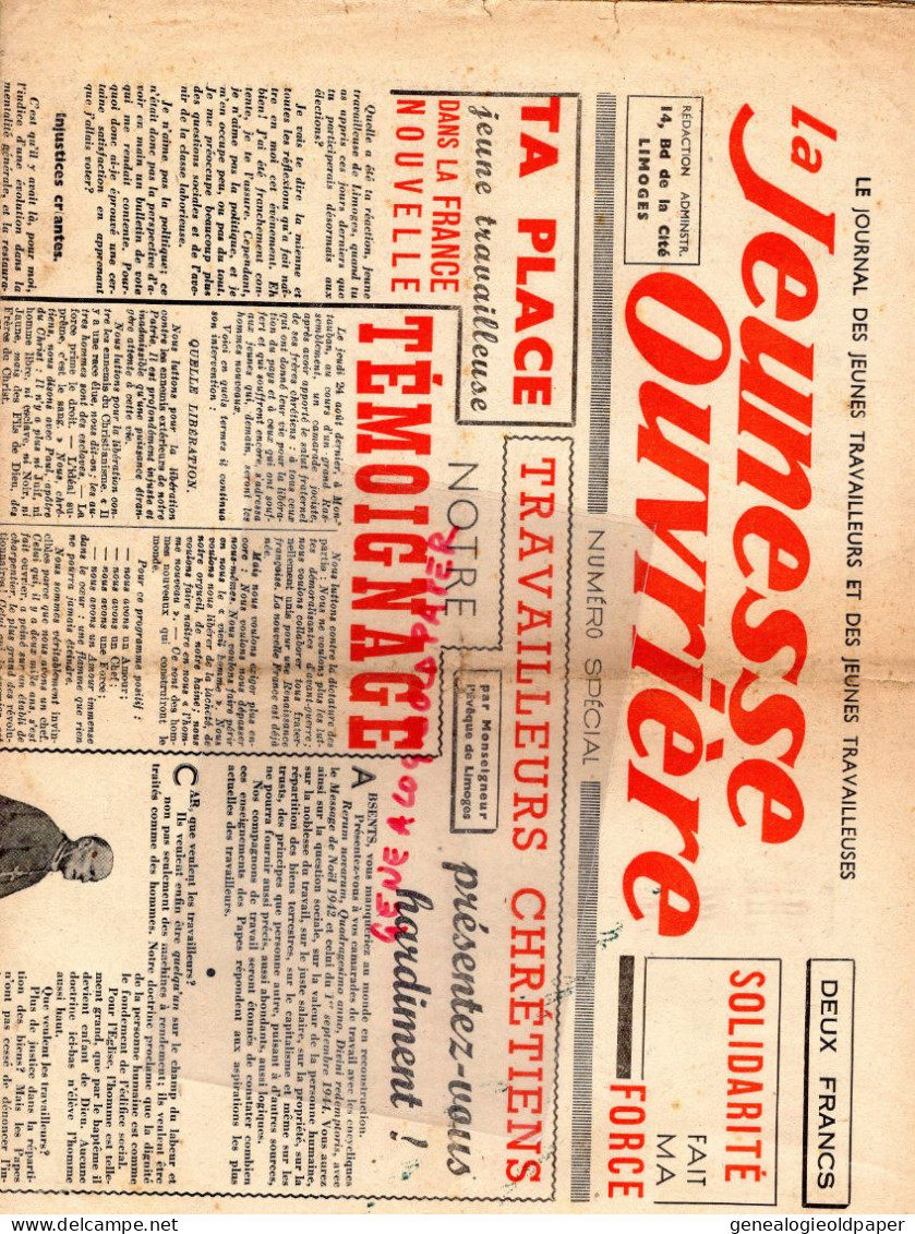 LIMOGES-GUERRE 1939-45- WW2- LA JEUNESSE OUVRIERE-MGR RASTOUIL EVEQUE-FFI- ISLE SANATORIUM LE CLUZEAU-JOCISTE - Documents Historiques