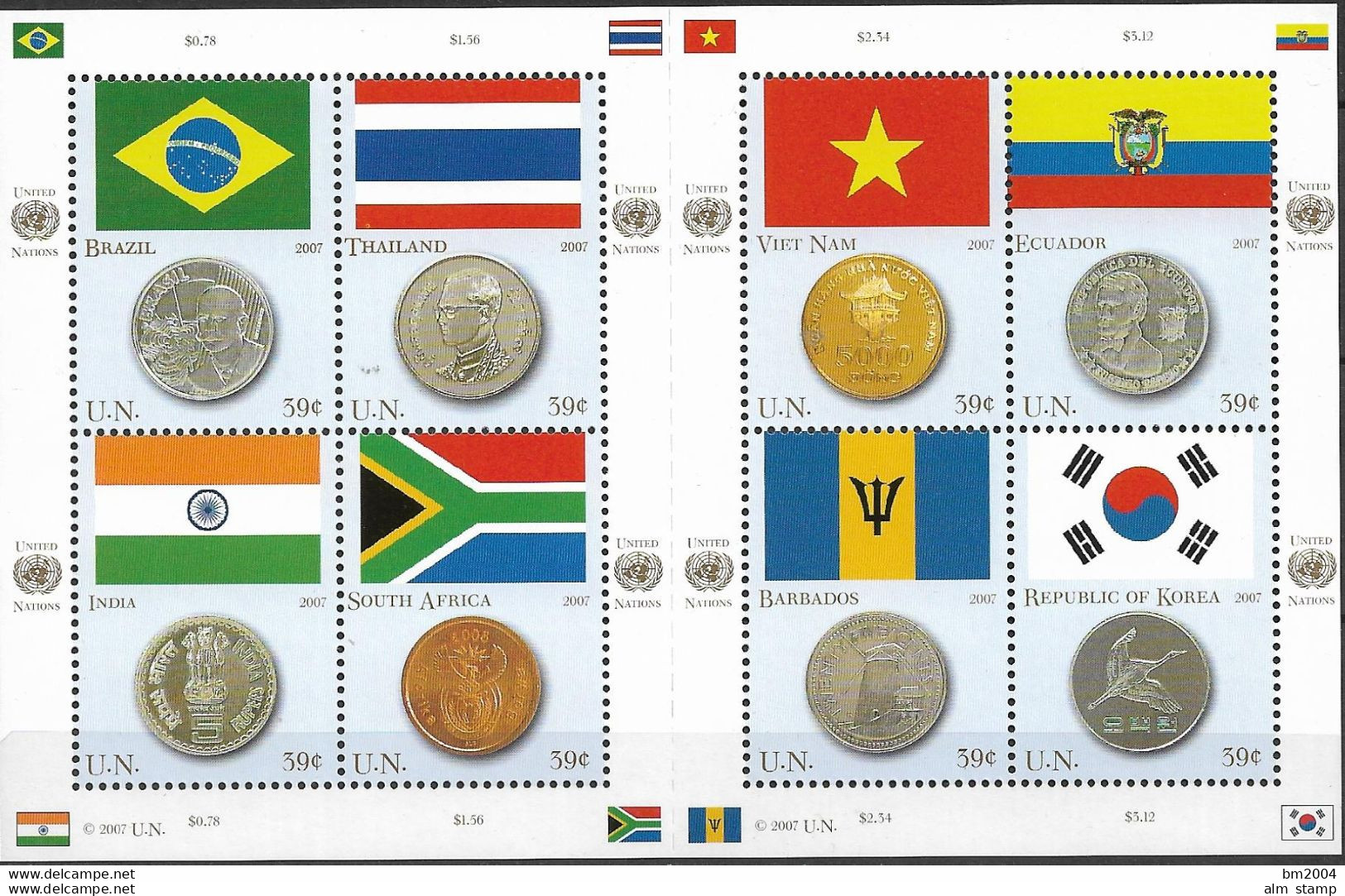 2007 UNO NEW YORK   MI.1049-56**MNH   Bogen Flaggen Und Münzen Der Mitgliedstaaten - Hojas Y Bloques
