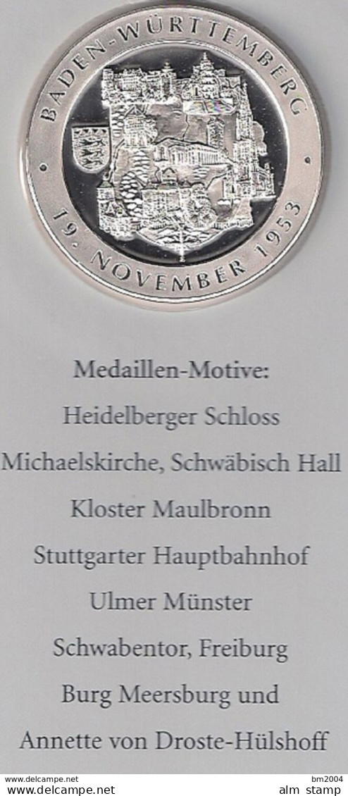 999/1000 Silber Medaille " Baden-Württemberg " PP   36 Mm DMR Rohgewicht : 14 G Prägung : Hochrelief - Souvenirmunten (elongated Coins)