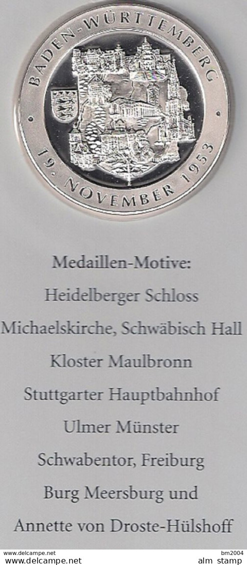 999/1000 Silber Medaille " Baden-Württemberg " PP   36 Mm DMR Rohgewicht : 14 G Prägung : Hochrelief - Monedas Elongadas (elongated Coins)