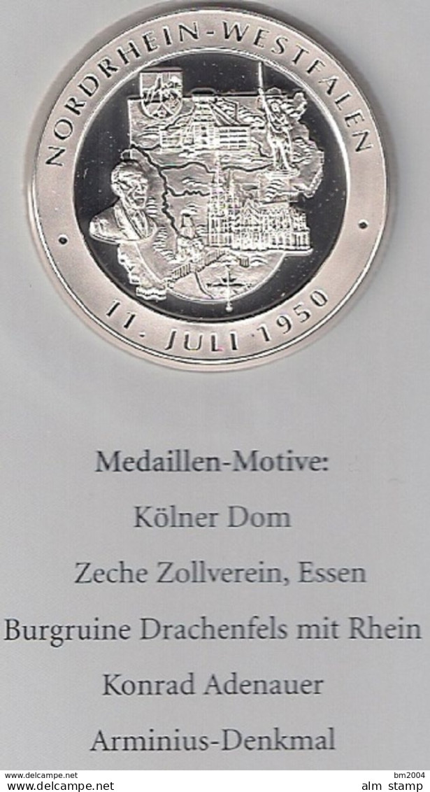 999/1000 Silber Medaille " Nordrhein-Westfalen  " PP   36 Mm DMR Rohgewicht : 14 G Prägung : Hochrelief - Souvenir-Medaille (elongated Coins)