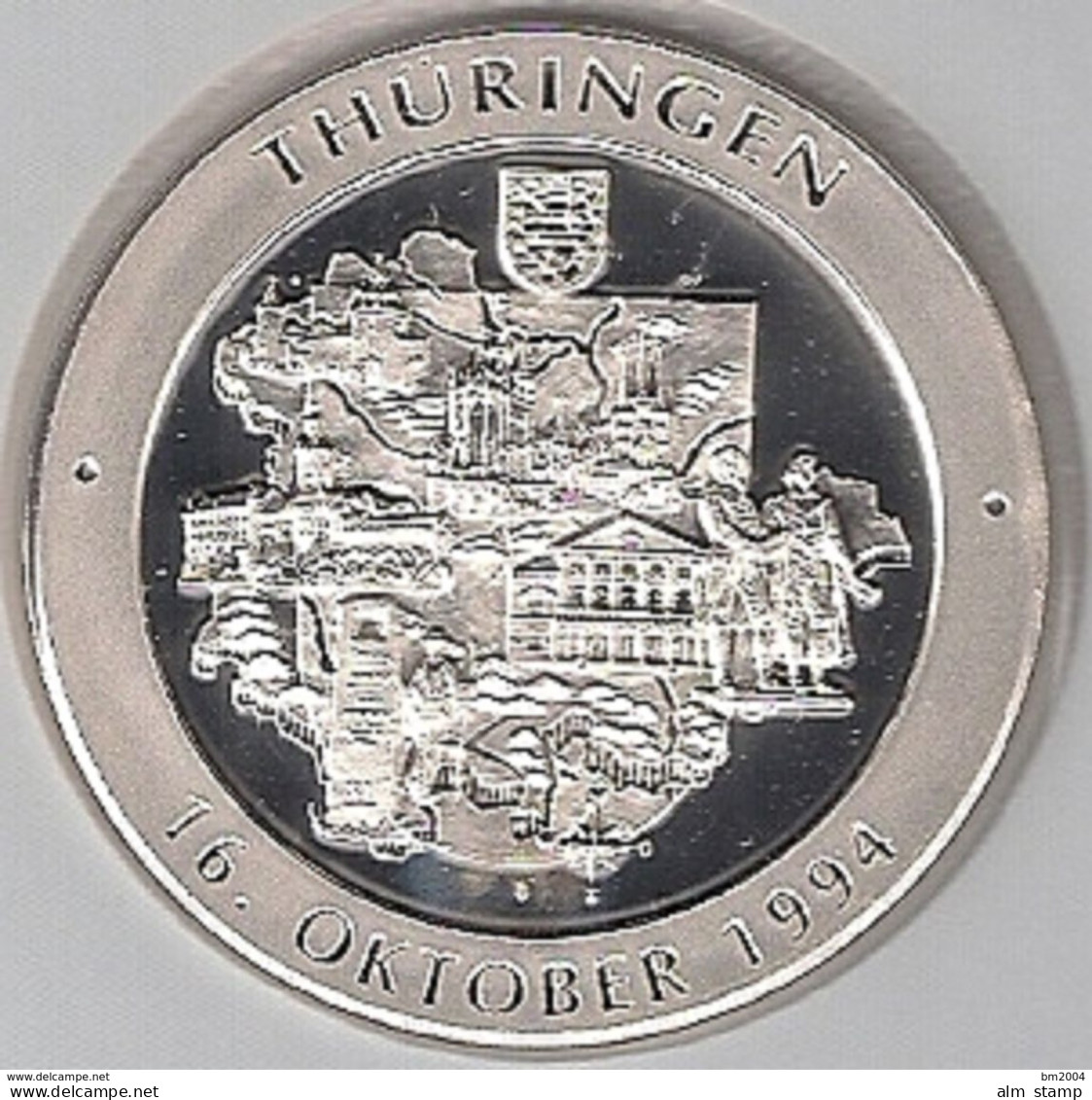 999/1000 Silber Medaille " Thüringen    " PP   36 Mm DMR Rohgewicht : 14 G Prägung : Hochrelief - Souvenirmunten (elongated Coins)