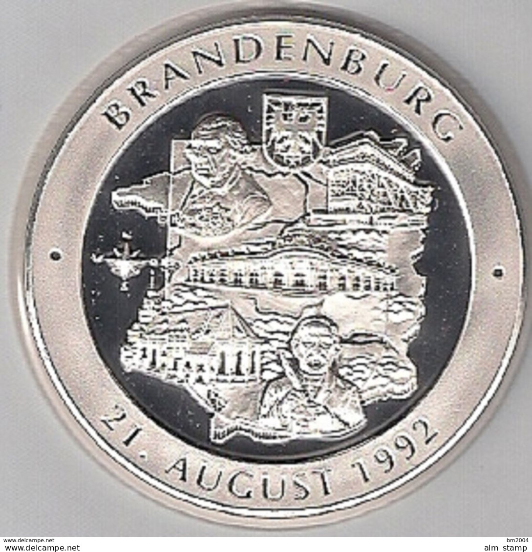 999/1000 Silber Medaille " Brandenburg  " PP   36 Mm DMR Rohgewicht : 14 G Prägung : Hochrelief - Monedas Elongadas (elongated Coins)