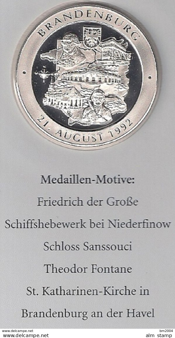 999/1000 Silber Medaille " Brandenburg  " PP   36 Mm DMR Rohgewicht : 14 G Prägung : Hochrelief - Souvenirmunten (elongated Coins)