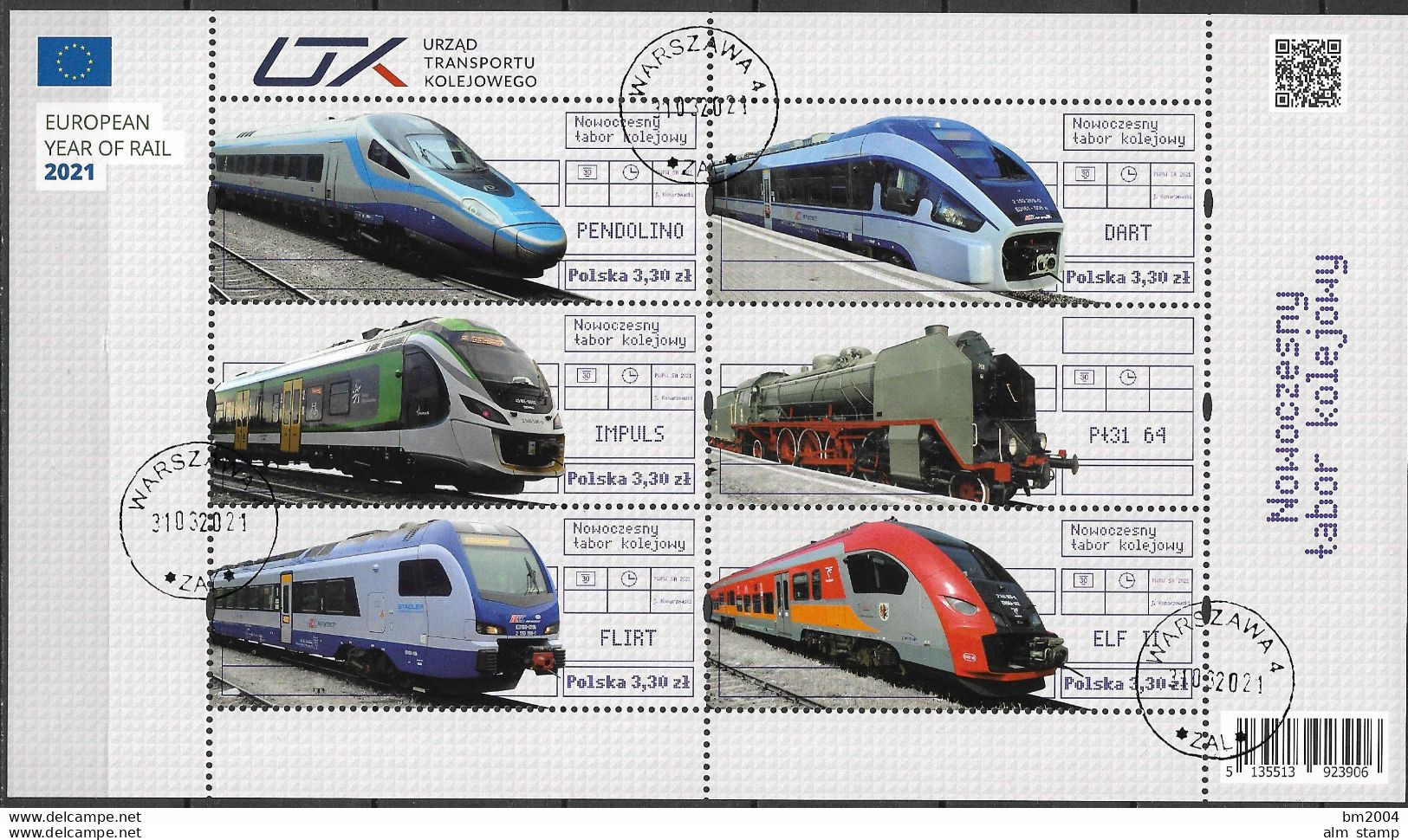 2021 Polen Mi.  Bl. 305   Used Europäisches Jahr Der Schiene; Moderne Schienenfahrzeuge. - Gebruikt