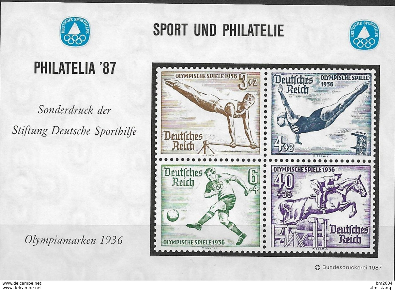 1987 Deutschland Vignette  PHILATELIA '87  " OLYMPIAMARKEN 1936 - Sommer 1936: Berlin