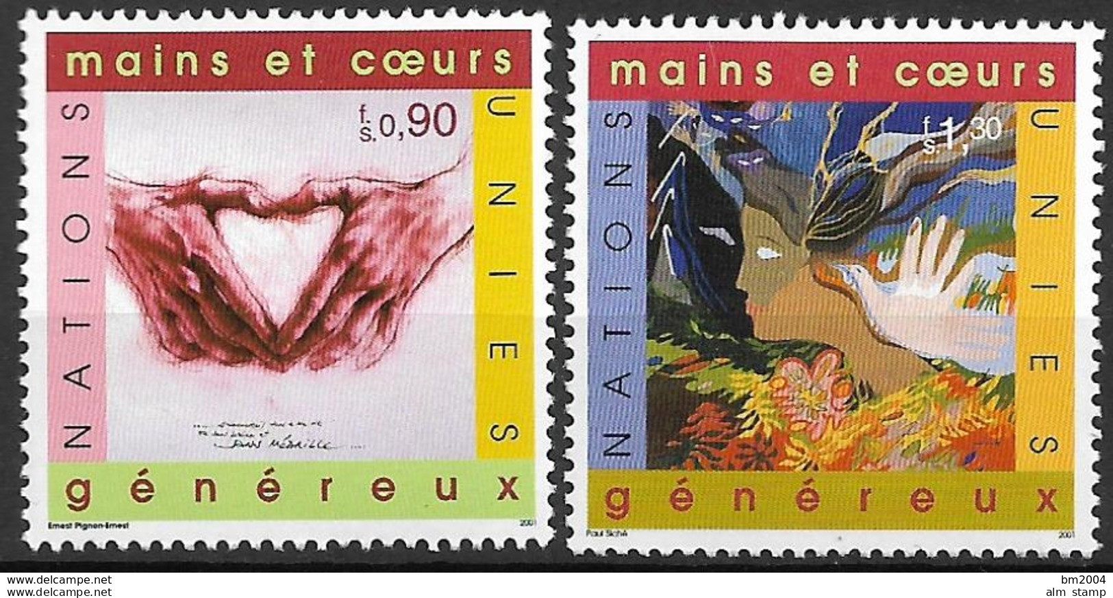 2001 UNO  Genf   Mi. 413-4 **MNH  . Internationales Jahr Des Ehrenamtes: Gemäldeausstellung „Ein Herz, Eine Welt“ - Ongebruikt