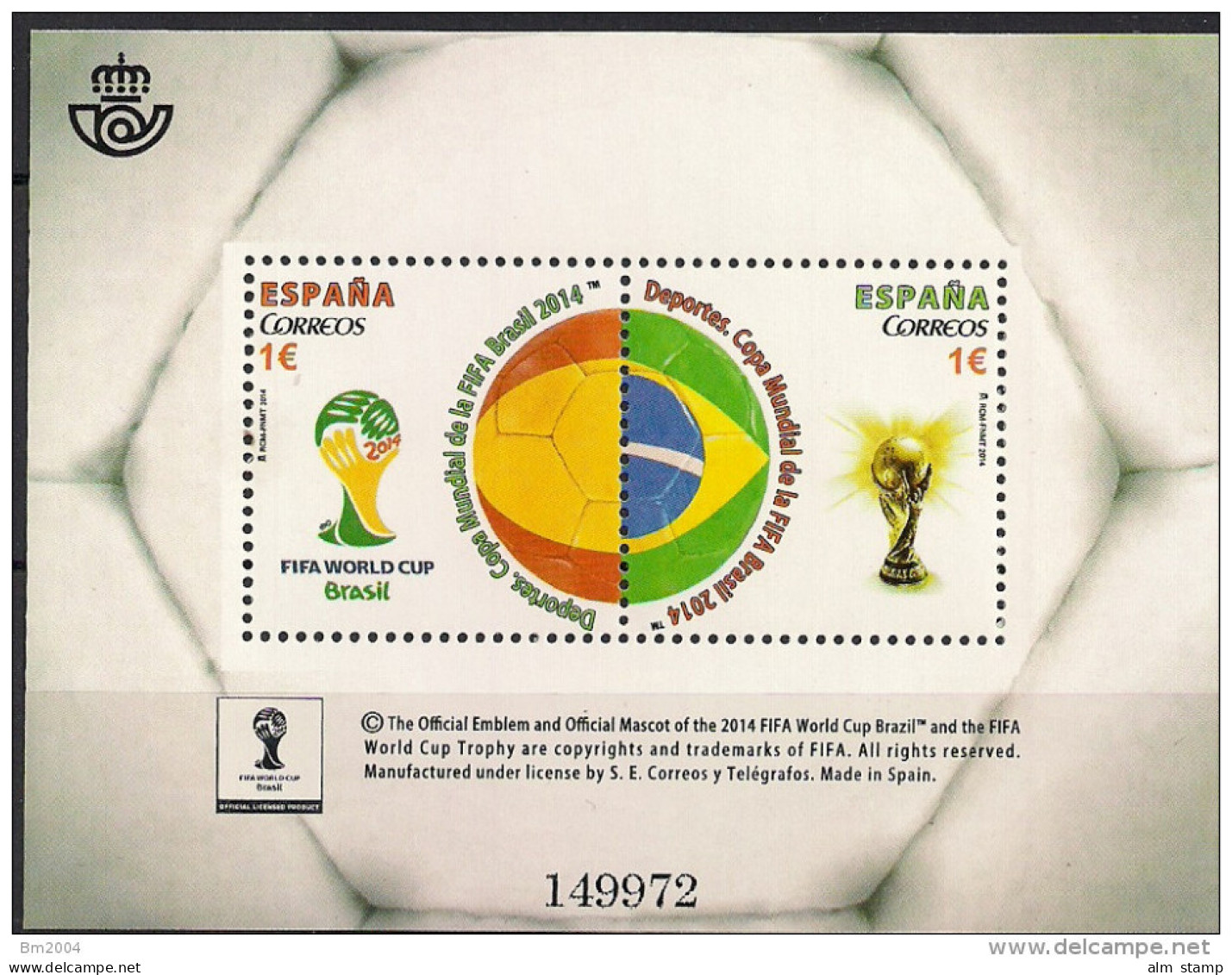 2014 Spanien Mi.  Bl 254 **MNH   Fußball-Weltmeisterschaft, Brasilien - Blocs & Hojas