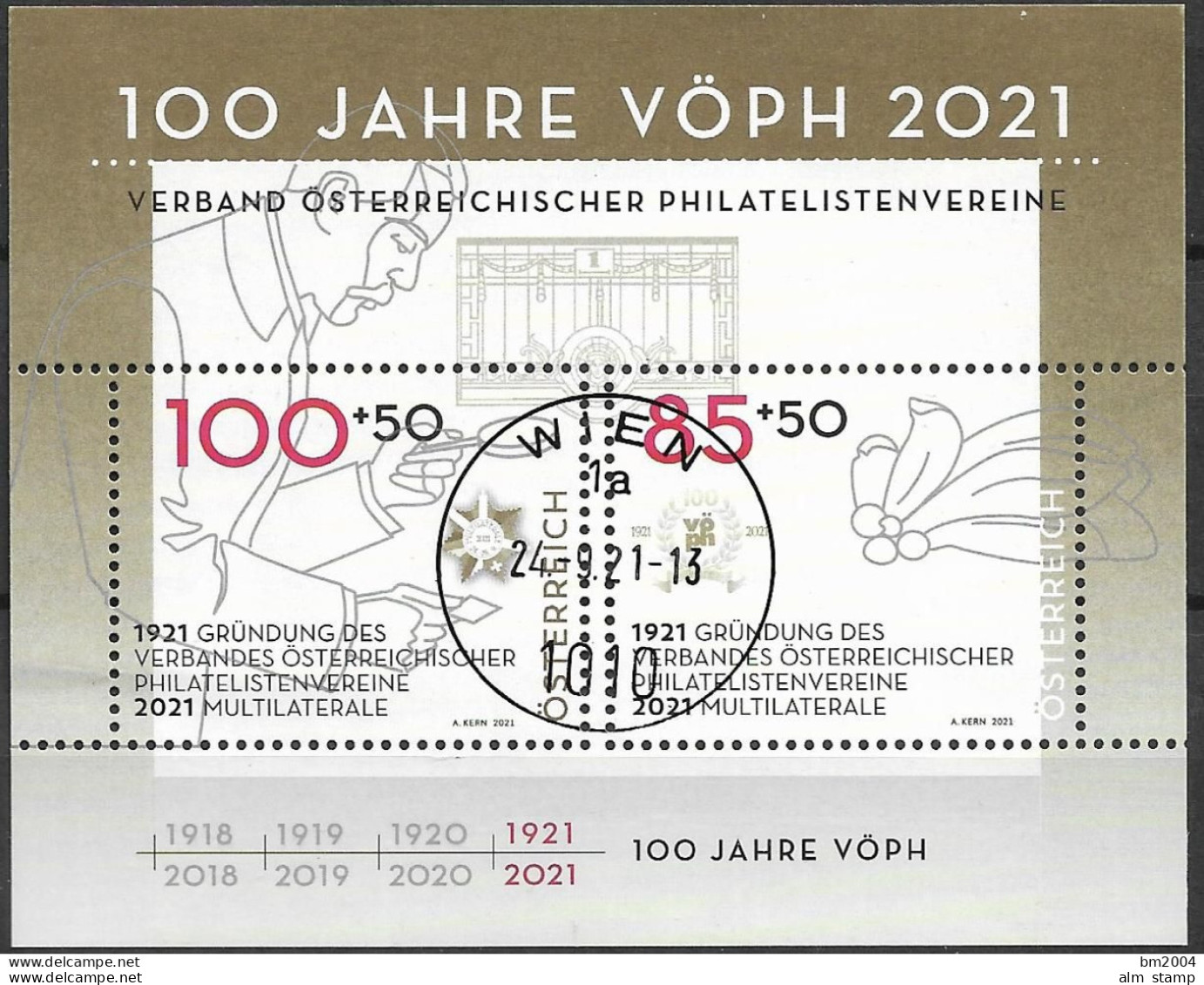 2021 Austria Österreich  Mi  Bl. 126  FD-used 100 Jahre Verband Österreichischer Philatelistenvereine (VÖPH) - Gebraucht