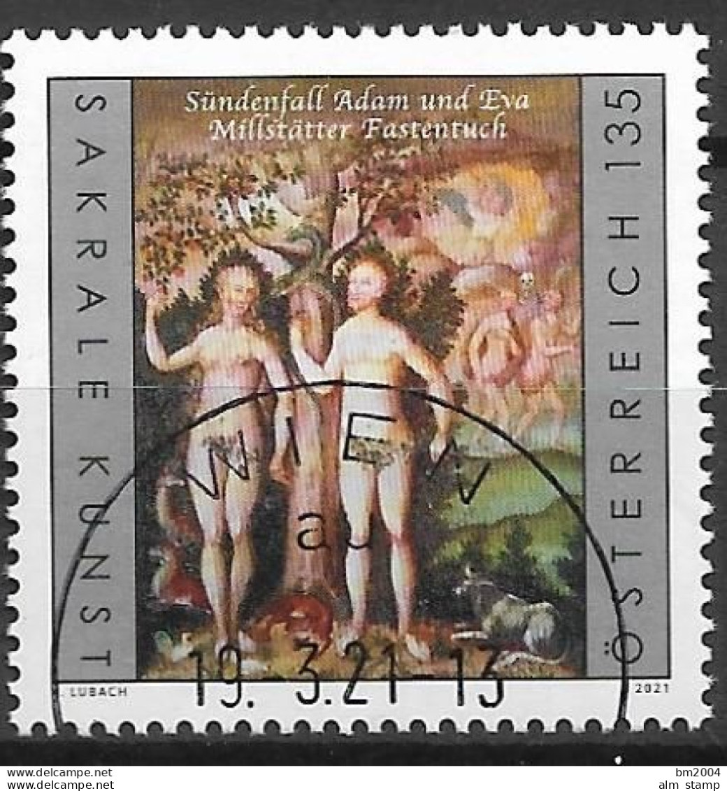 2021 Austria Österreich  Mi .3578 FD-used  Sakrale Kunst In Österreich Der Sündenfall; Detail Des Millstätter Fastentuch - Used Stamps