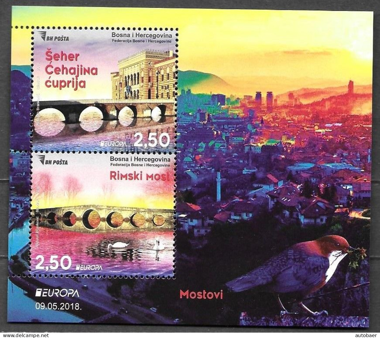 Bosna Bosnia Bosnien (Sarajevo) 2018 Europa Cept Bridges Michel Bl. 63 (733-34) MNH ** Postfrisch Neuf - 2018