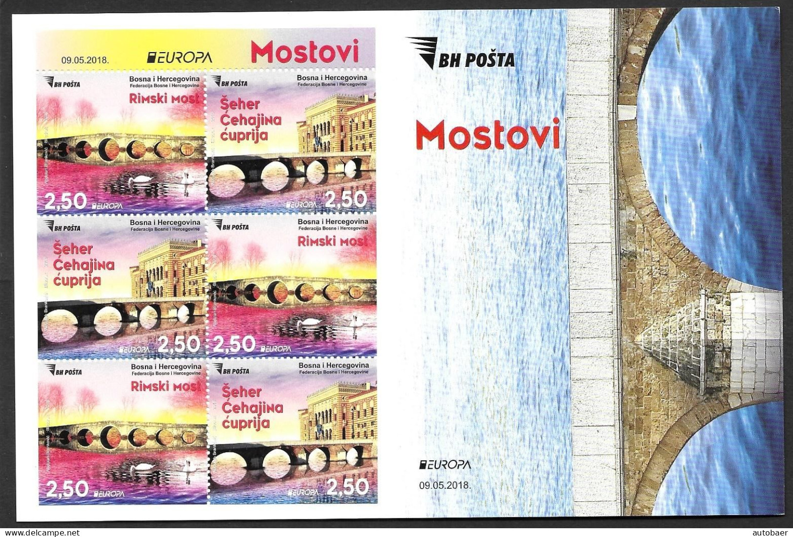 Bosna Bosnia Bosnien (Sarajevo) 2018 Europa Cept Bridges Michel 733-34D/E MH Booklet Carnet MNH ** Postfrisch Neuf - 2018