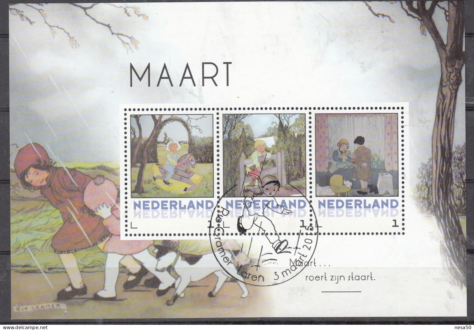 Nederland Persoonlijke Zegel, Rie Cramer Maart, Spelende Kinderen, Speciale Stempel - Usados