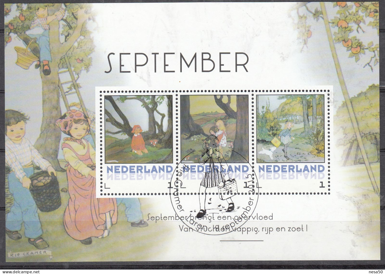 Nederland Persoonlijke Zegel, Rie Cramer, September, Spelende Kinderen, Speciale Stempel - Gebraucht