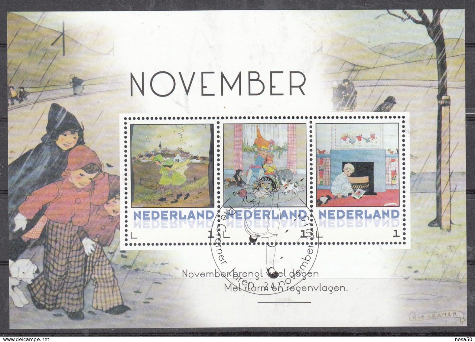 Nederland Persoonlijke Zegel, Rie Cramer,november, Spelende Kinderen, Speciale Stempel - Used Stamps