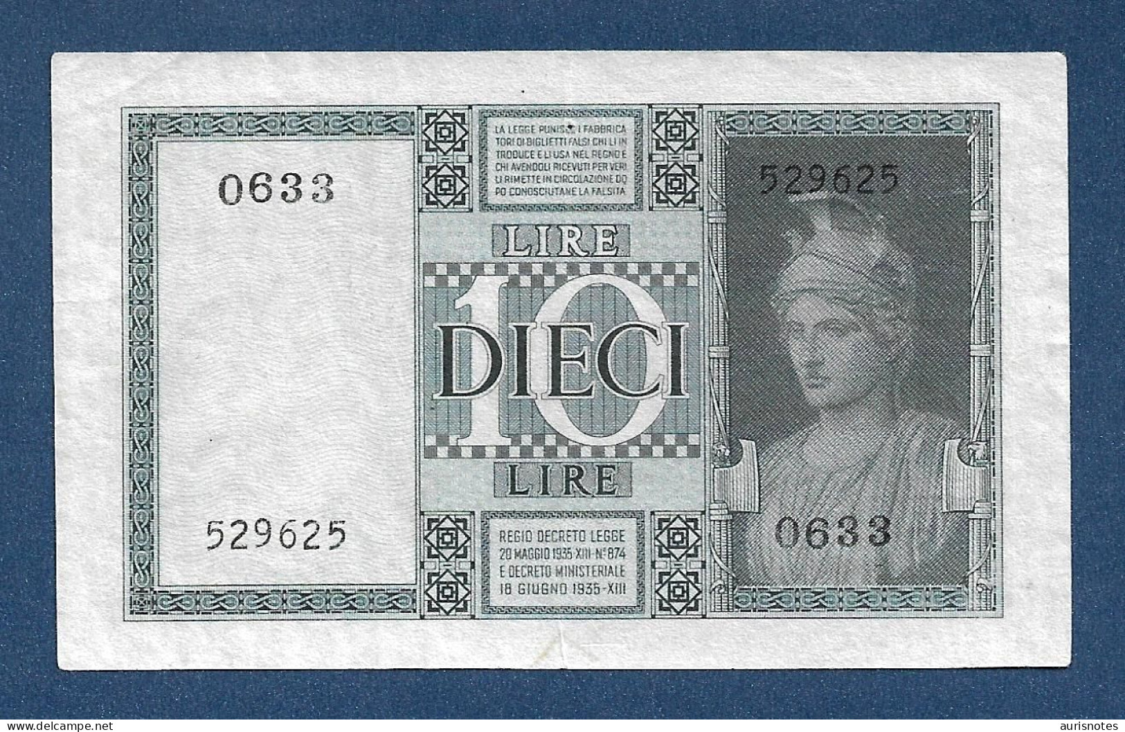 Italy 10 Lire 1935 P25a EF - Italië– 5 Lire