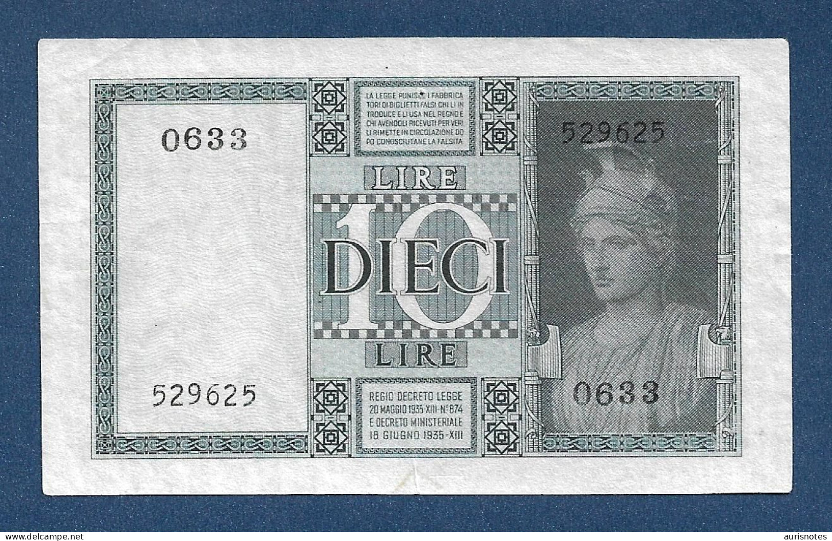 Italy 10 Lire 1935 P25a EF - Italia – 5 Lire