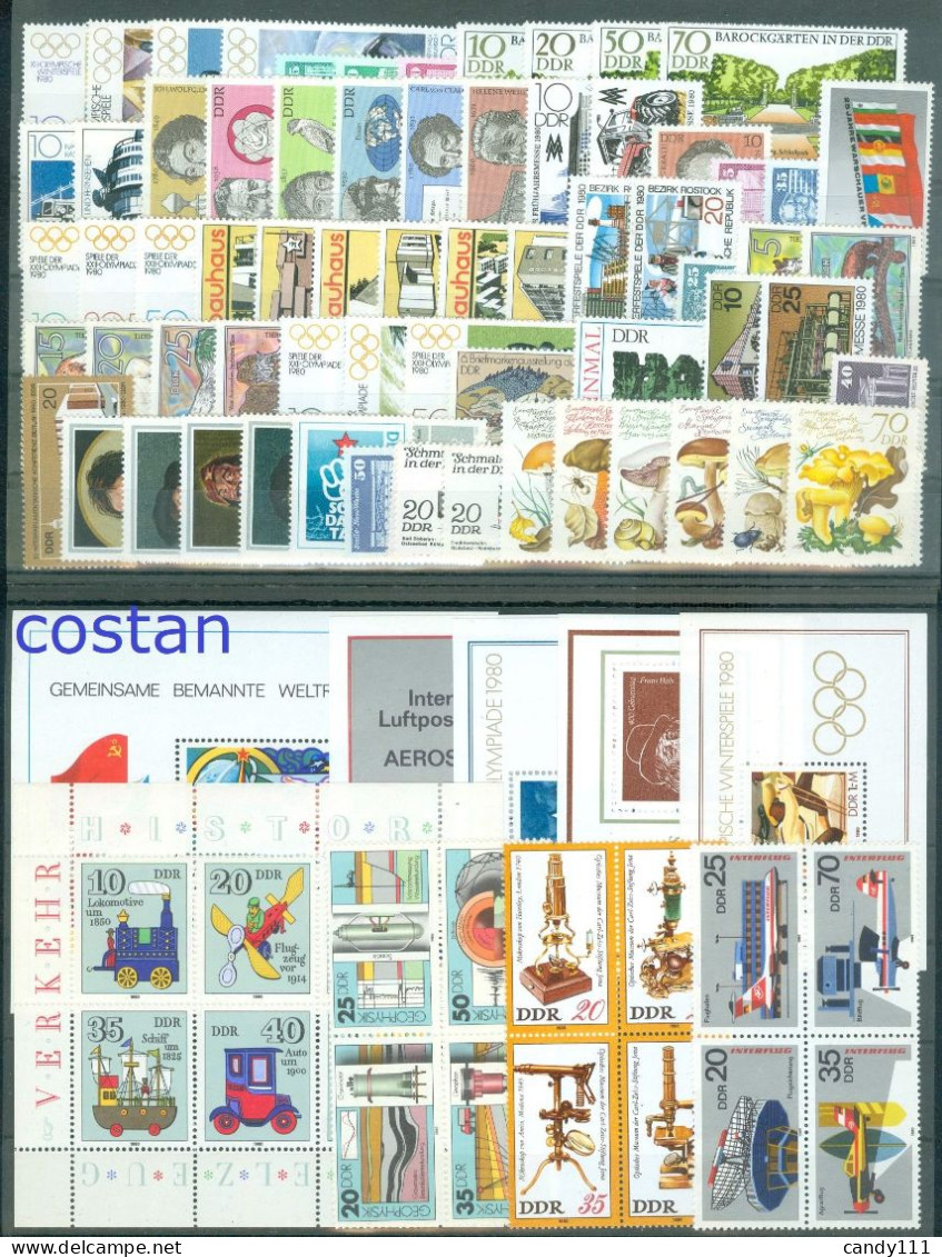 1980 DDR/GDR-Germany,Complete Year Set/Jahrgang=79 Stamps +5 S/s+1 KB,CV$85,MNH - Sammlungen