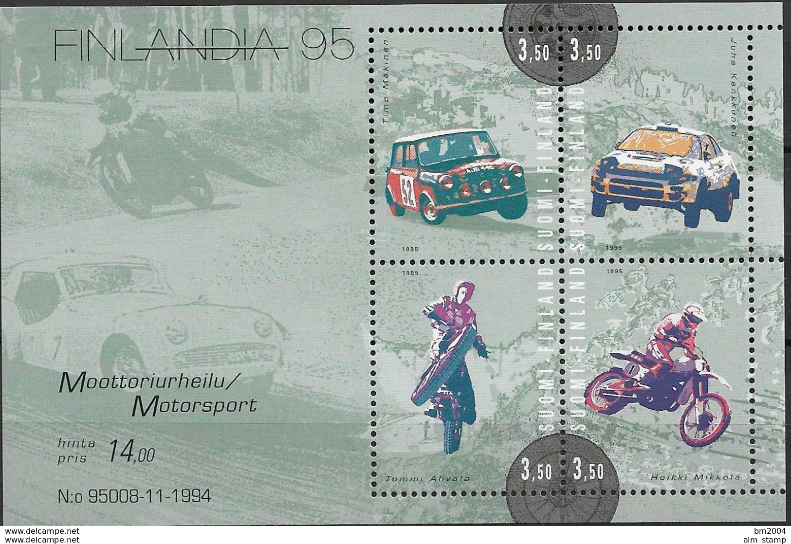 1995 Finnland Mi. Bl. 16 **MNH Motorsport. - Blocchi E Foglietti