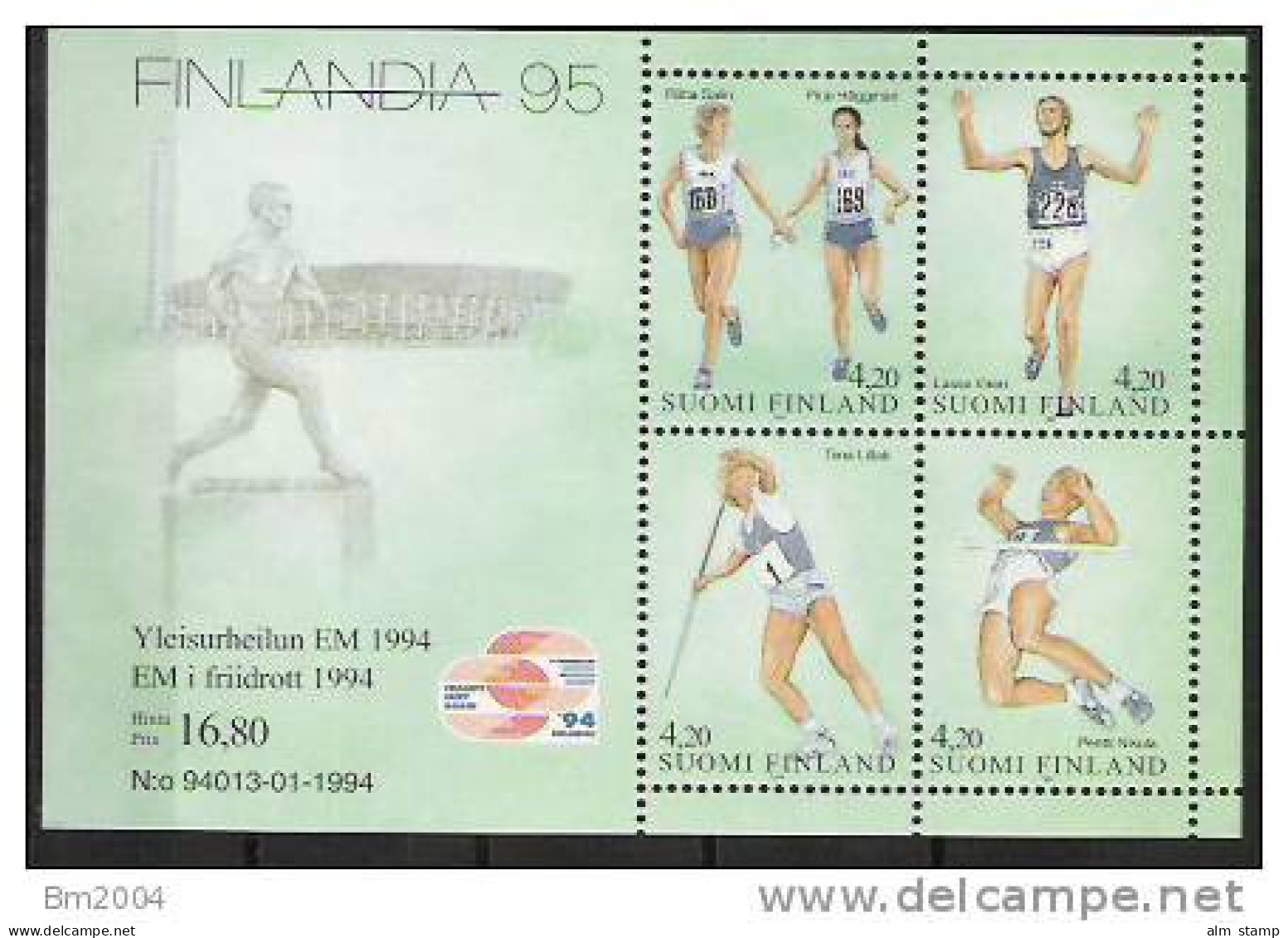 1994 Finnland   Mi.  Bl. 12** MNH   Helsinki – Leichtathletik-Europameisterschaften - Blokken & Velletjes