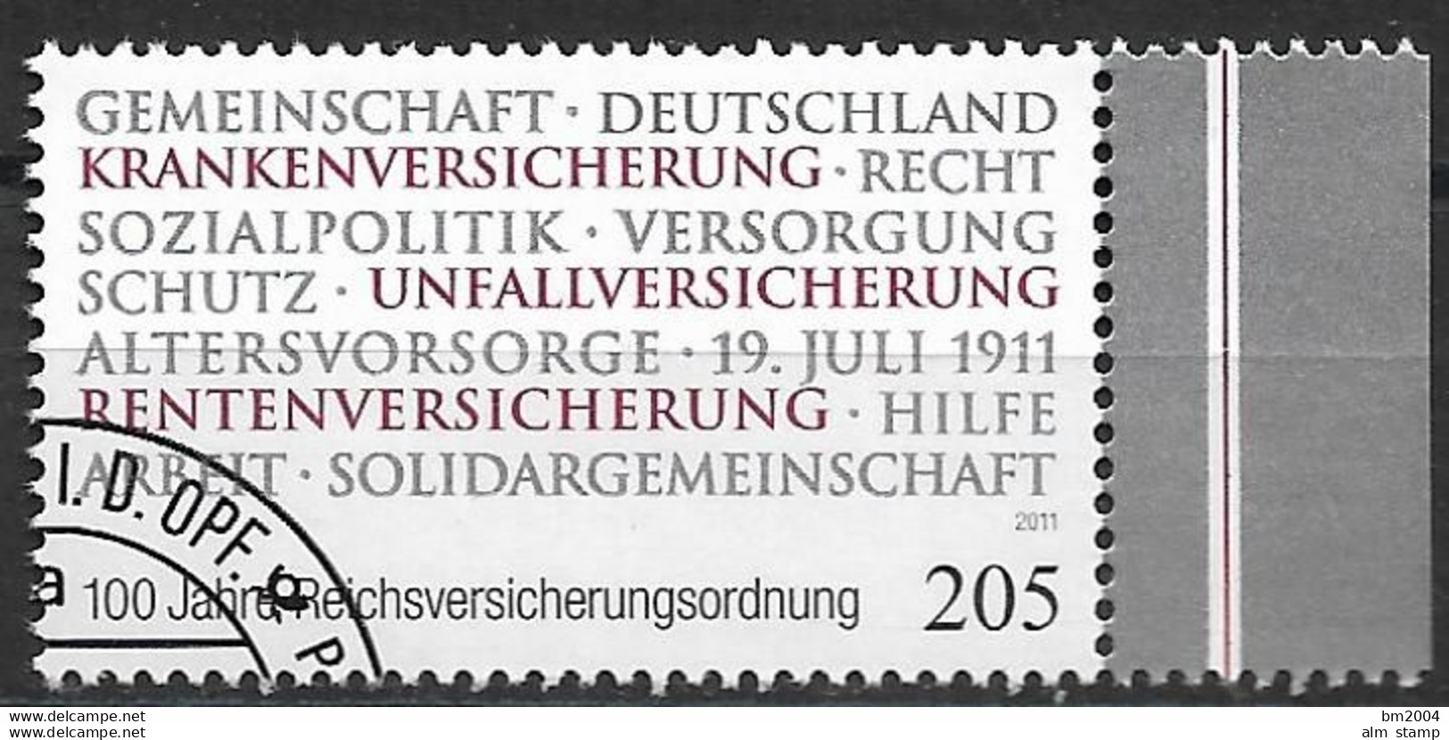 2011  Deutschland Allem. Fed. Germany  Mi. 2868 FD- Used Weiden   100 Jahre Reichsversicherungsordnung. - Gebraucht