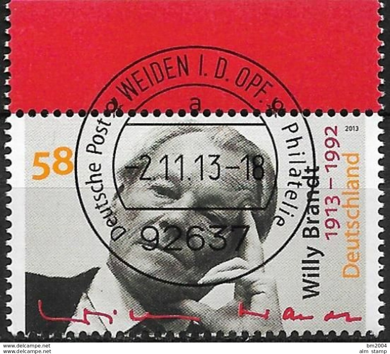 2013 Germany Allem.Fed. Deutschland  Mi. 3037 FD-used  Weiden  100. Geburtstag Von Willy Brandt. - Gebraucht