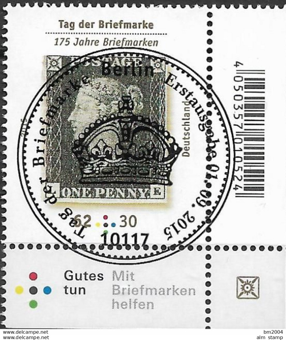 2015 Deutschland Germany Mi.  3173 FD-used Berlin  EUR   175 Jahre Briefmarken: Marke Großbritannien MiNr. 1 - Gebraucht