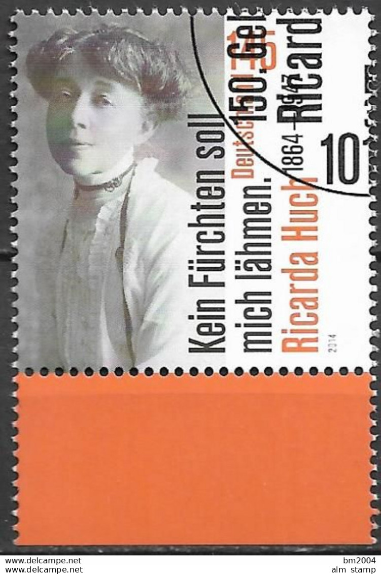 2014 Deutschland  Germany Mi.  3093 FD-used Berlin  150. Geburtstag Von Ricarda Huch. - Gebraucht