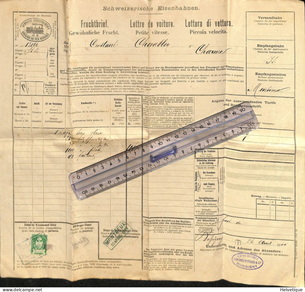 Montreux Chernex Schweiz Eisenbahnen Bahn Chemin De Fer Suisse Train Lettre De Voiture Farchtbrief 1900 Terre Glaise - Zwitserland