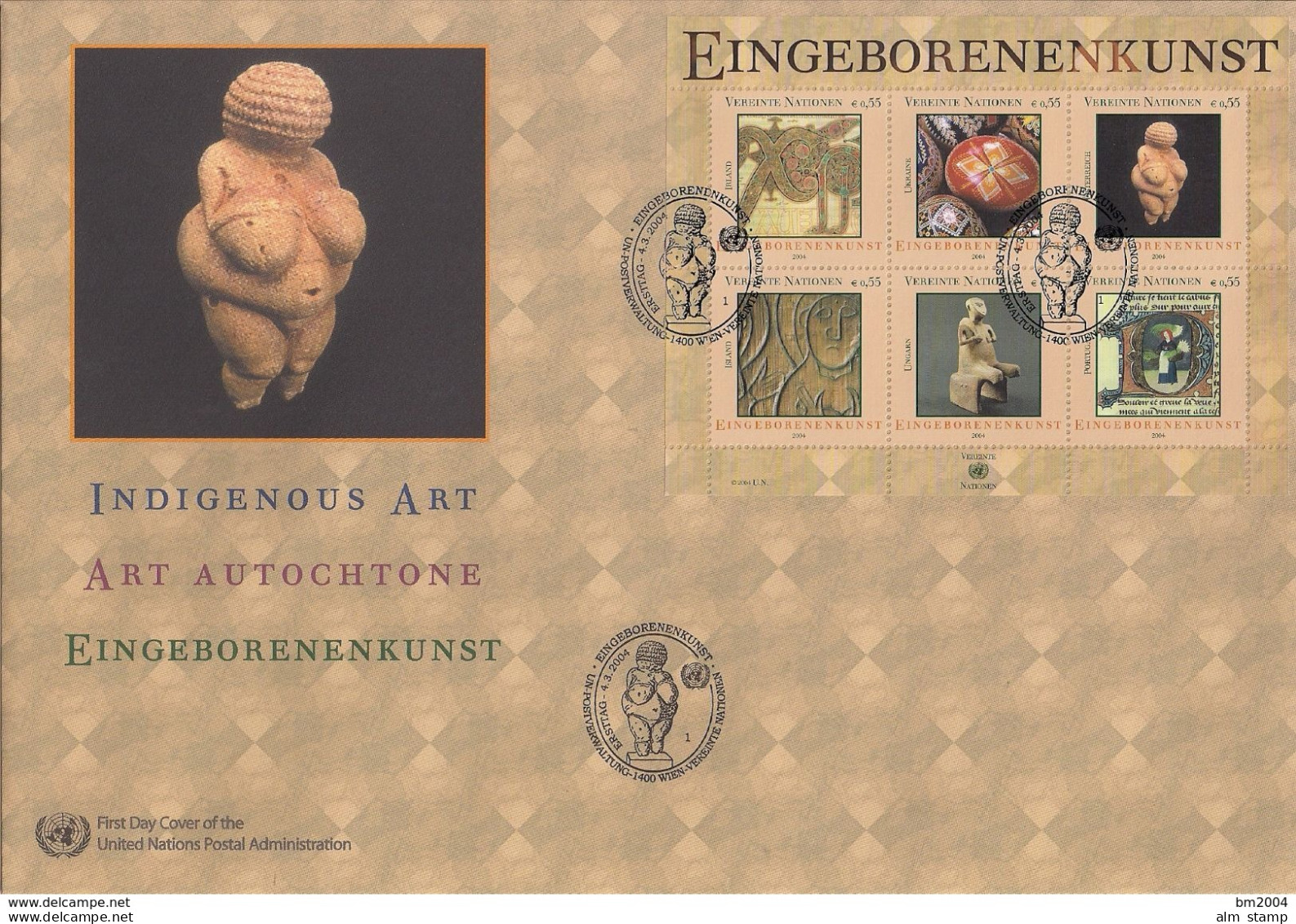2004 UNO Wien Mi. Bl. 19 FDC    Eingeborenenkunst - Blocs-feuillets
