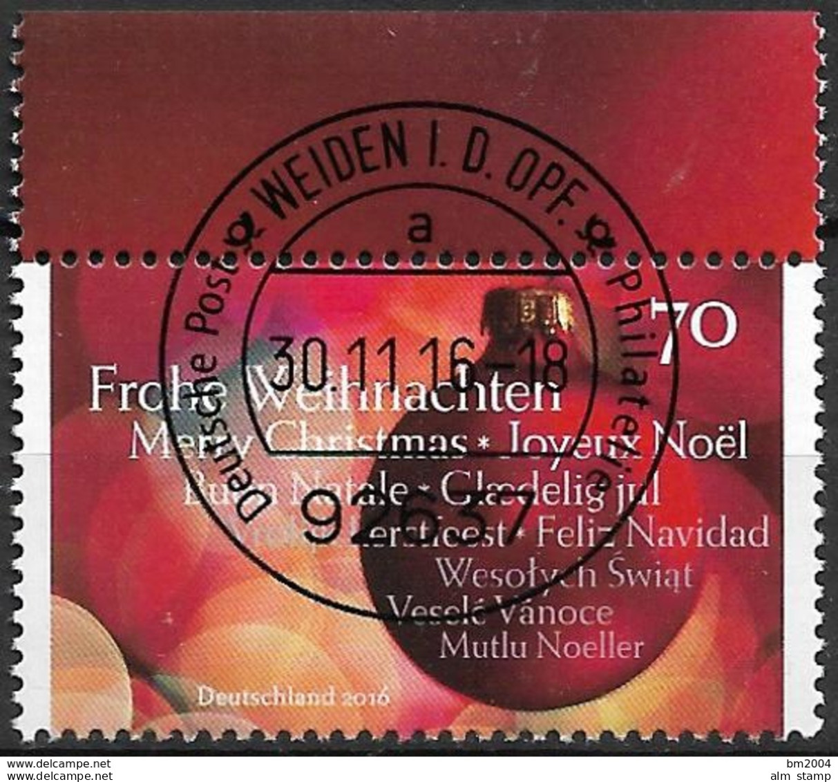 2016 Allem. Fed. Deutschland Mi. 3269 FD- Used Weiden  Christbaumkugel, Weihnachtsgrüße In Verschiedenen Sprachen - Gebraucht