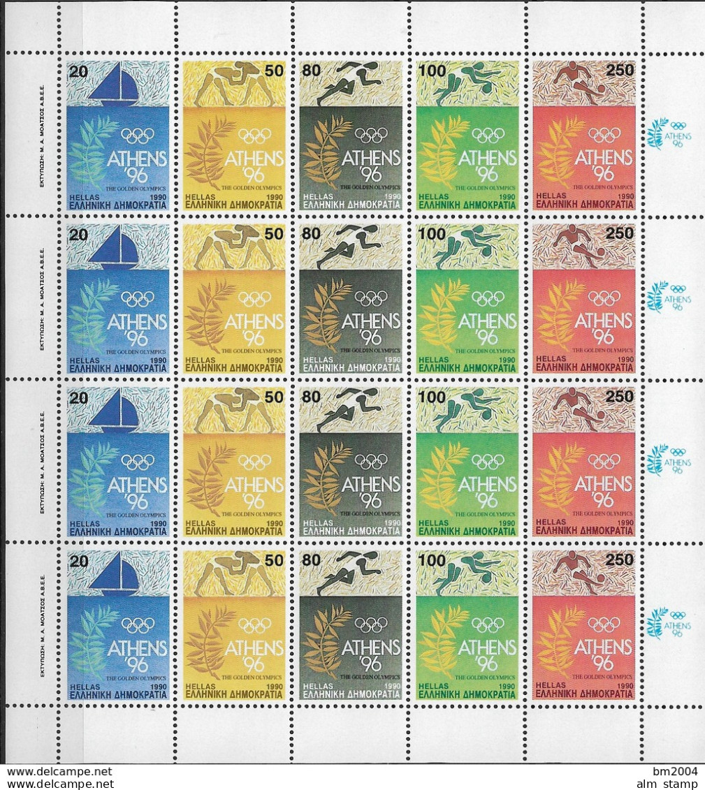 1990 Griechenland Mi. 1768-8 **MNH Sheet Bewerbung Von Athen Um Die Austragung Der Olympischen Sommerspiele 1996 - Blocks & Kleinbögen