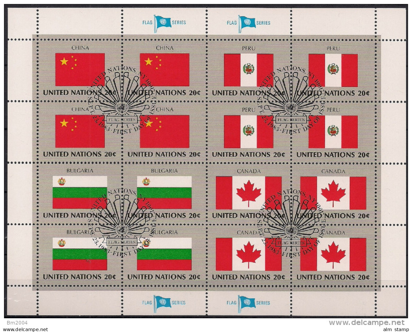 1983 UNO NY Mi. 422-7 Used   Sheet   Flaggen Der UNO-Mitgliedsstaaten - Blocks & Sheetlets