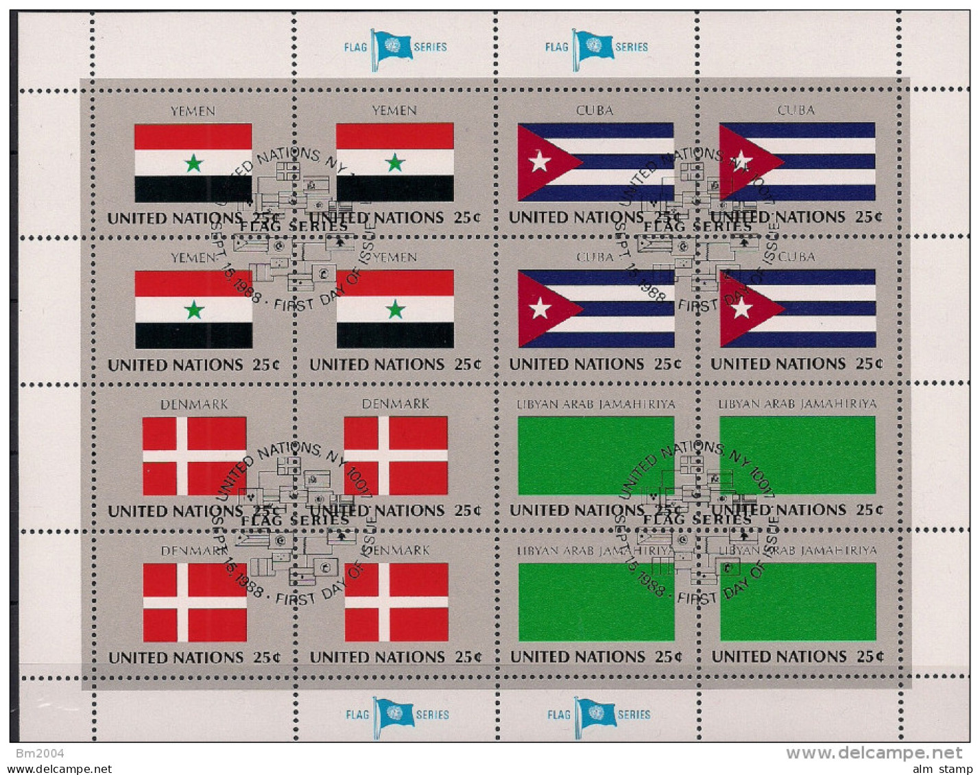 1988 UNO NY Mi.  553-68 Used    Sheet   Flaggen Der UNO-Mitgliedsstaaten - Blokken & Velletjes