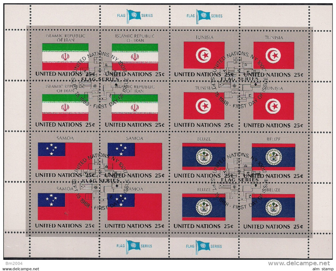 1988 UNO NY Mi.  553-68 Used    Sheet   Flaggen Der UNO-Mitgliedsstaaten - Blocks & Sheetlets