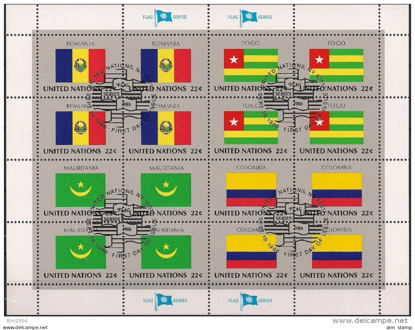 1986 UNO NY Mi.  501-14 Used   Sheet   Flaggen Der UNO-Mitgliedsstaaten - Blocks & Sheetlets