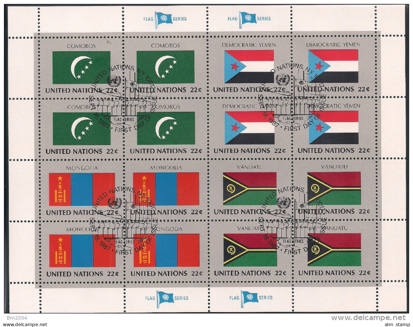 1987 UNO NY Mi.  524-39 Used    Sheet   Flaggen Der UNO-Mitgliedsstaaten - Blocks & Sheetlets