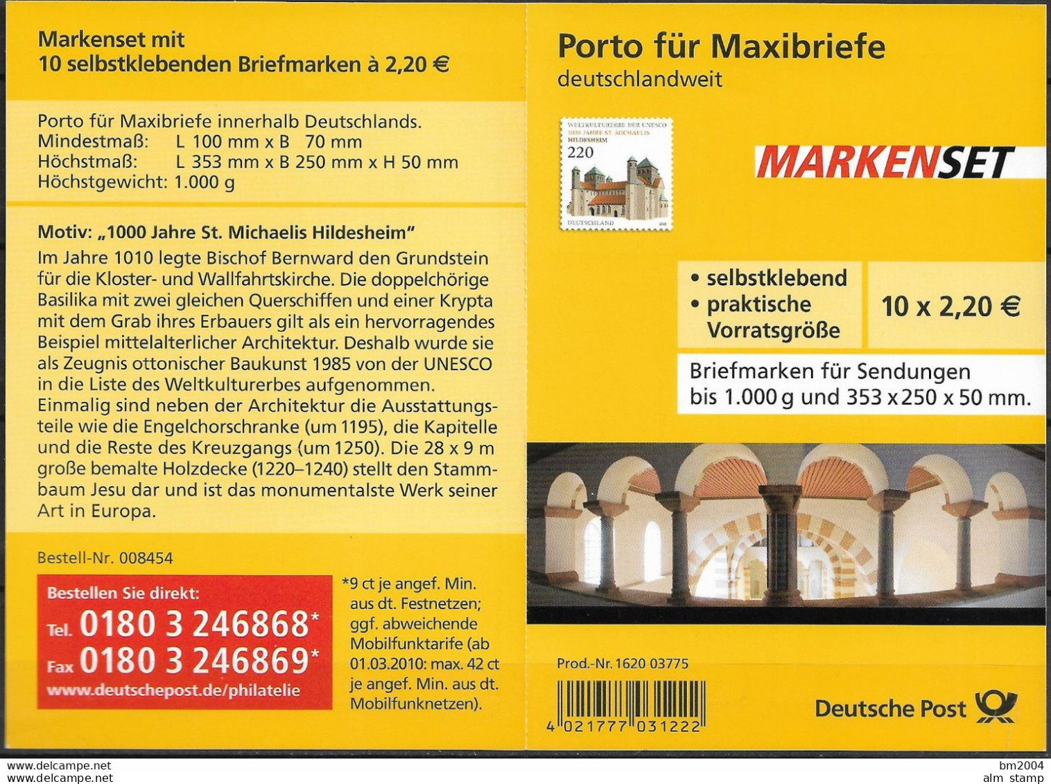 2010  Deutschland Germany Mi.MH 82 FD-used  UNESCO-Welterbe :1000 Jahre St.-Michaelis-Kirche, Hildesheim - Gebraucht