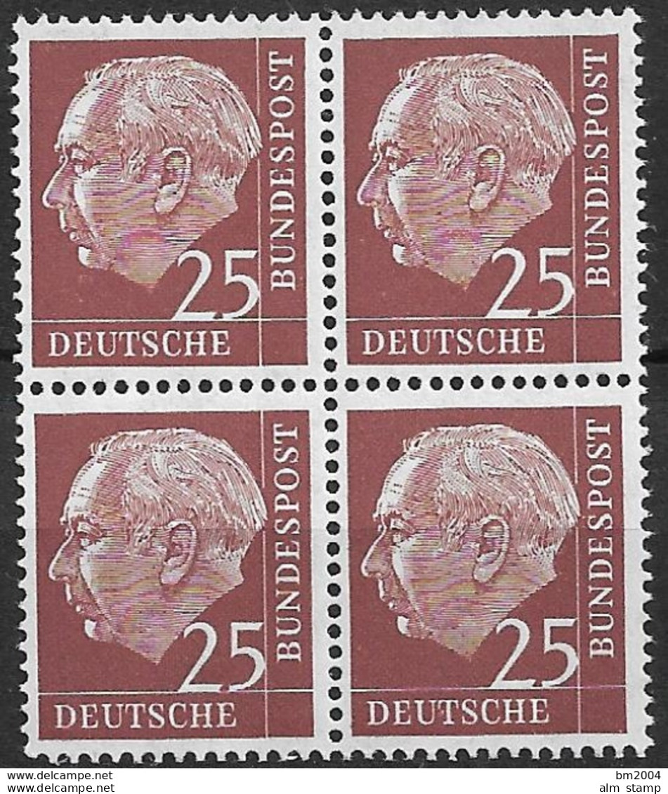 1954  Deutschland Germany  Mi.186 **MNH 4er Block  Theodor Heuss - Ungebraucht