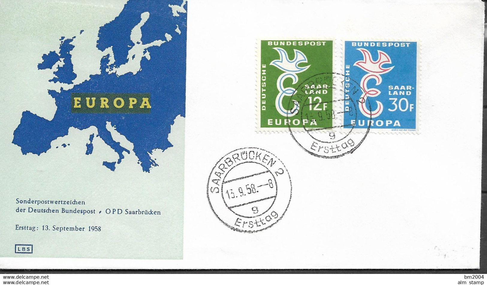 1958 Saarland   Mi. 439-440  FDC Europa - 1958