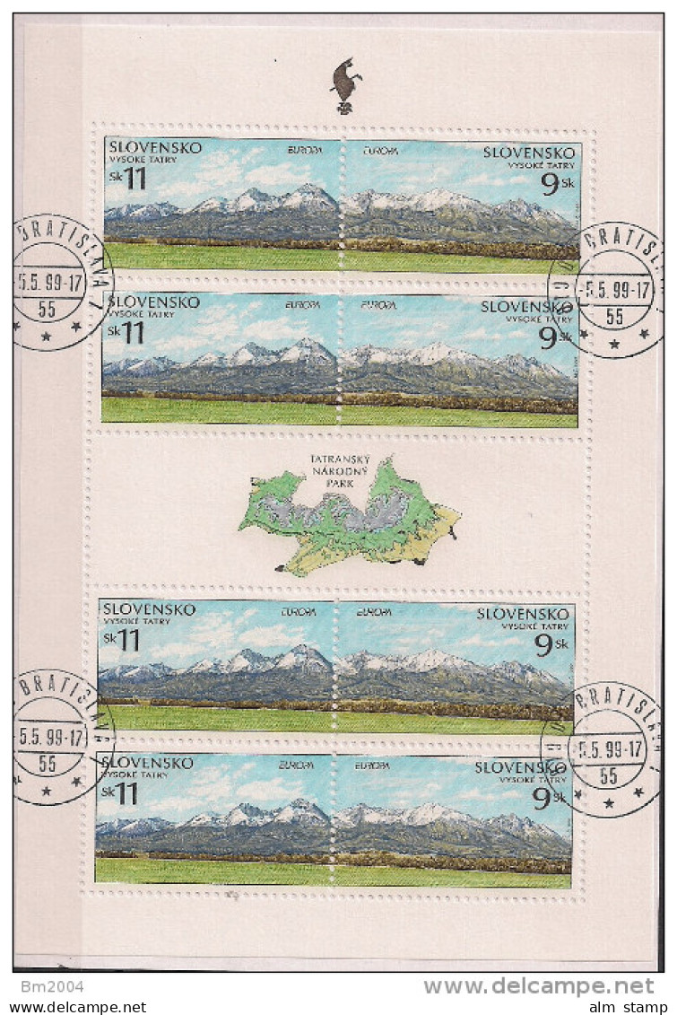 1999 Slowakei  Slovensko Sheet Mi. 337 -8 Used  Europa: Natur- Und Nationalparks - 1999