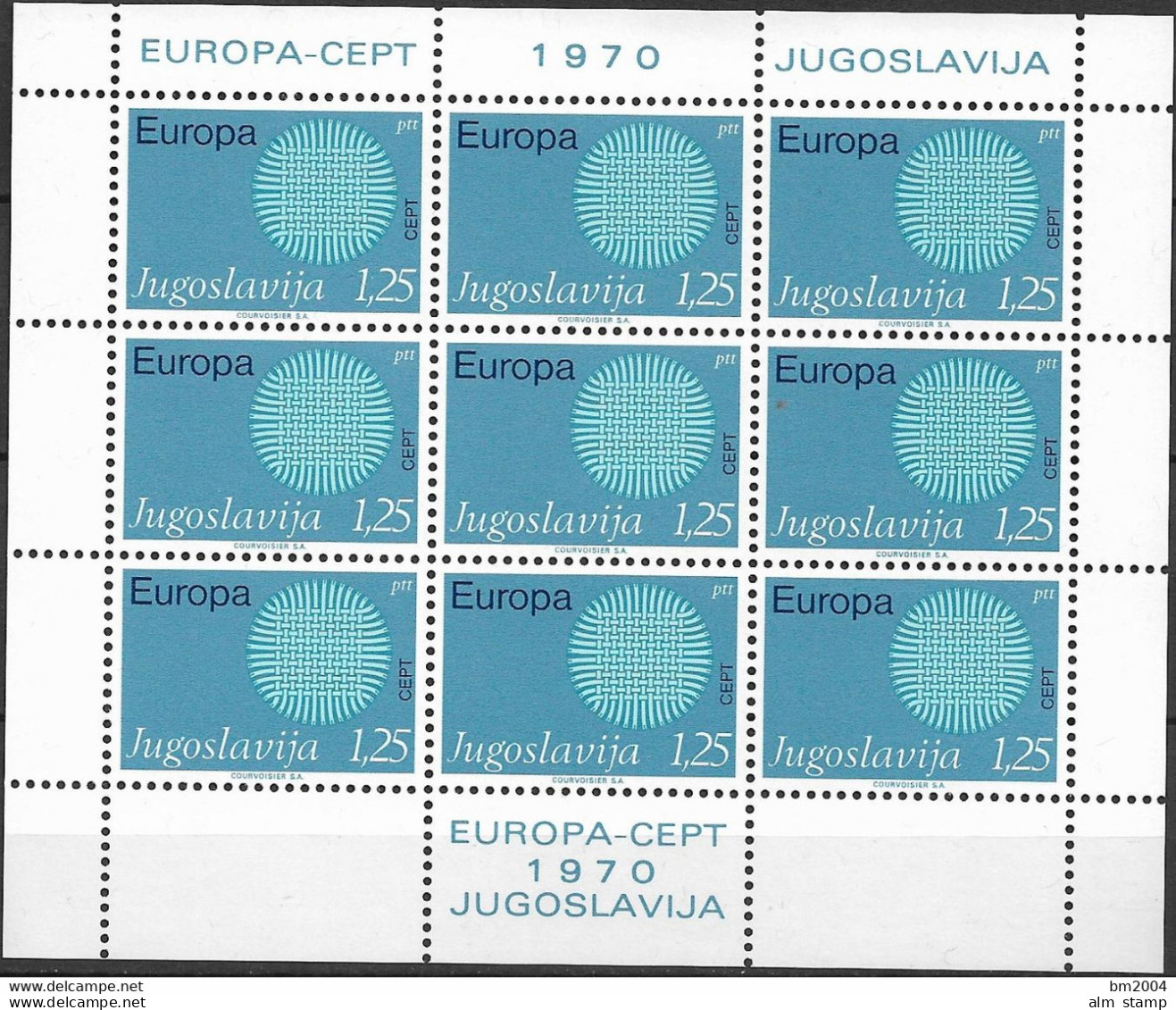 1970 Jugoslawien   Mi. 1379-80**MNH   Sheet  Europa: - 1970